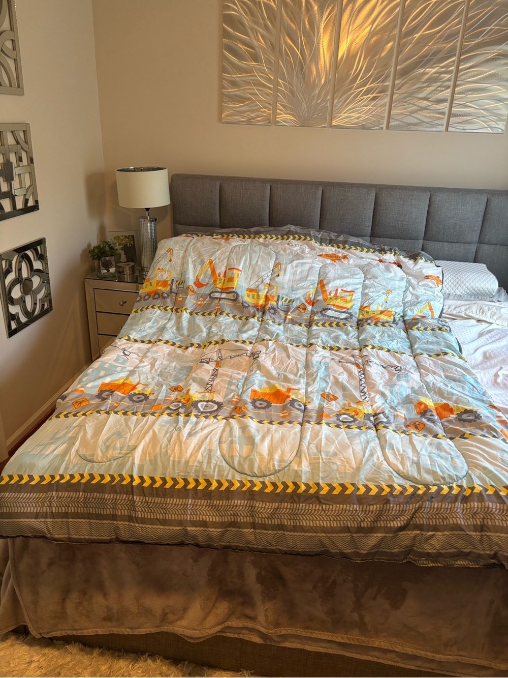 Make offer! Construction Theme Comforter Pillowcase Blue and Orange NEWISH w bag